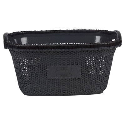 URBNLIVING Height 23cm 30L Anthracite Plastic Rattan Laundry Clothes Basket Storage Hamper with Handles - 3