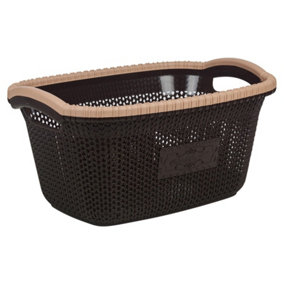 URBNLIVING Height 23cm 30L Brown Plastic Rattan Laundry Clothes Basket Storage Hamper with Handles