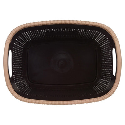 URBNLIVING Height 23cm 30L Brown Plastic Rattan Laundry Clothes Basket Storage Hamper with Handles
