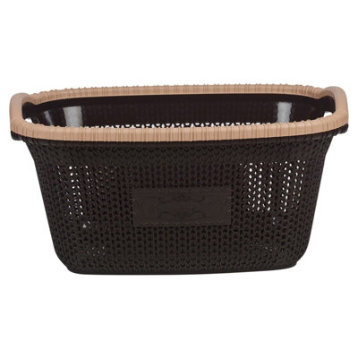 URBNLIVING Height 23cm 30L Brown Plastic Rattan Laundry Clothes Basket Storage Hamper with Handles - 3