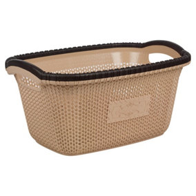 URBNLIVING Height 23cm 30L Cappuccino Plastic Rattan Laundry Clothes Basket Storage Hamper with Handles