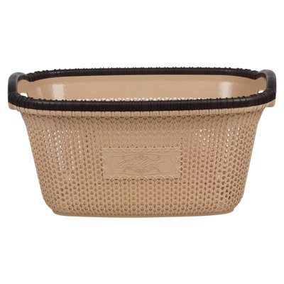 URBNLIVING Height 23cm 30L Cappuccino Plastic Rattan Laundry Clothes Basket Storage Hamper with Handles - 3