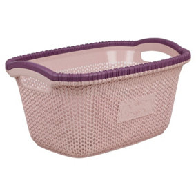 URBNLIVING Height 23cm 30L Pink Plastic Rattan Laundry Clothes Basket Storage Hamper with Handles