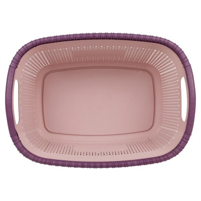 URBNLIVING Height 23cm 30L Pink Plastic Rattan Laundry Clothes Basket Storage Hamper with Handles
