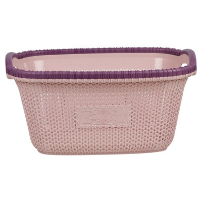 URBNLIVING Height 23cm 30L Pink Plastic Rattan Laundry Clothes Basket Storage Hamper with Handles