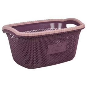URBNLIVING Height 23cm 30L Purple Plastic Rattan Laundry Clothes Basket Storage Hamper with Handles