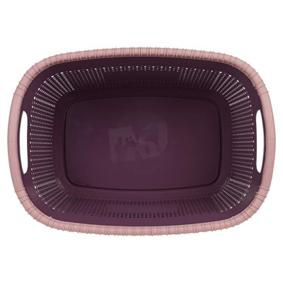 URBNLIVING Height 23cm 30L Purple Plastic Rattan Laundry Clothes Basket Storage Hamper with Handles