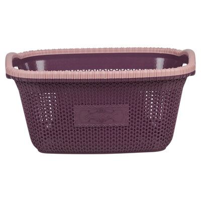 URBNLIVING Height 23cm 30L Purple Plastic Rattan Laundry Clothes Basket Storage Hamper with Handles - 3