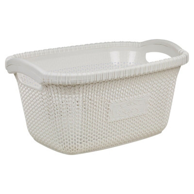 URBNLIVING Height 23cm 30L White Plastic Rattan Laundry Clothes Basket Storage Hamper with Handles