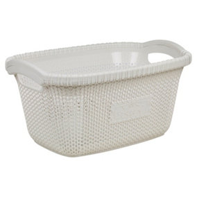 URBNLIVING Height 23cm 30L White Plastic Rattan Laundry Clothes Basket Storage Hamper with Handles