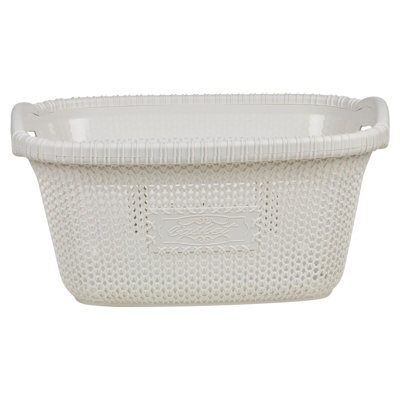 URBNLIVING Height 23cm 30L White Plastic Rattan Laundry Clothes Basket Storage Hamper with Handles - 3