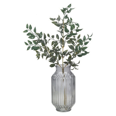 URBNLIVING Height 23cm Tall Grey Glass Table Vase Jar Flowers Centrepiece Ribbed Striped Design