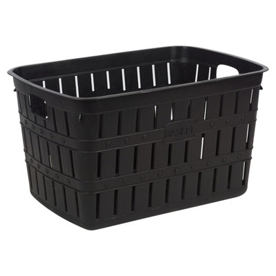 URBNLIVING Height 24cm Brown Plastic Bamboo Look Basket Laundry Clothes Storage Sorter Hamper with Handles