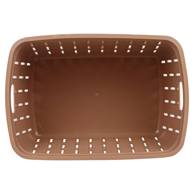 URBNLIVING Height 24cm Cappuccino Plastic Bamboo Look Basket Laundry Clothes Storage Sorter Hamper with Handles
