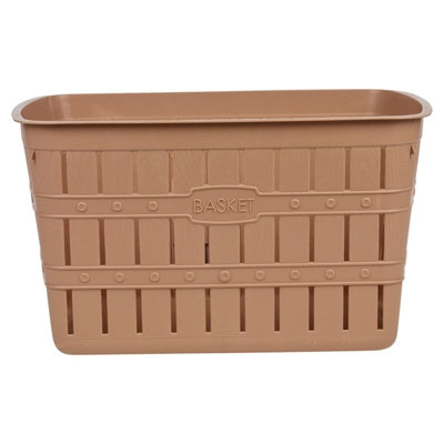 URBNLIVING Height 24cm Cappuccino Plastic Bamboo Look Basket Laundry Clothes Storage Sorter Hamper with Handles