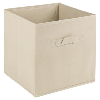 URBNLIVING Height 24cm Collapsible Beige Cube Medium Storage Boxes Kids Toys Carry Handles Basket Bits Bobs Organise