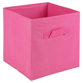 URBNLIVING Height 24cm Collapsible Dark Pink Cube Medium Storage Boxes Kids Toys Carry Handles Basket Bits Bobs Organise