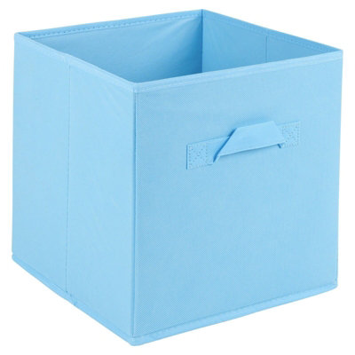 URBNLIVING Height 24cm Collapsible Sky Blue Cube Medium Storage Boxes Kids Toys Carry Handles Basket Bits Bobs Organise