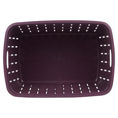 URBNLIVING Height 24cm Purple Plastic Bamboo Look Basket Laundry Clothes Storage Sorter Hamper with Handles