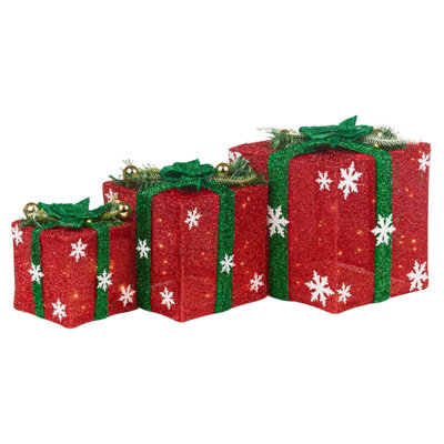 URBNLIVING Height 25cm 3 Piece Red Light Up LED Gift Box Christmas Decorations Fireplace Display Xmas Decor Price Comparisons | Compare The Build