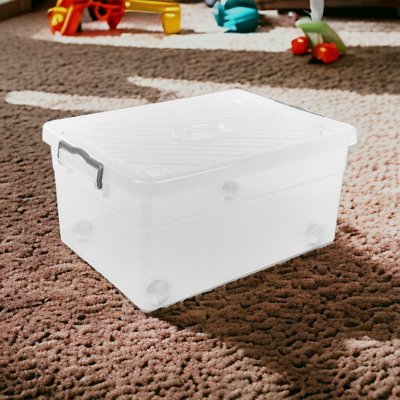 URBNLIVING Height 25cm Clear Plastic Stackable Airtight Storage Box Clip Lock Lid on 4 Wheels