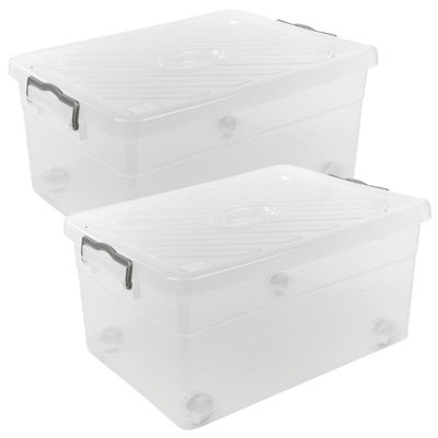 URBNLIVING Height 25cm Clear Set of 2 Plastic Stackable Airtight Storage Box Clip Lock Lid on 4