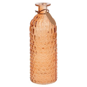 URBNLIVING Height 25cm Orange Colour Glass Bottle Vase Honeycomb Design Flowers Holder Home Centrepiece