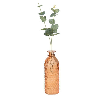 URBNLIVING Height 25cm Orange Colour Glass Bottle Vase Honeycomb Design Flowers Holder Home Centrepiece - 3