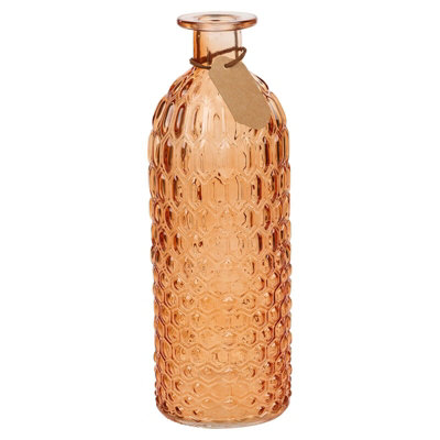 URBNLIVING Height 25cm Orange Colour Glass Bottle Vase Honeycomb Design Flowers Holder Home Centrepiece - 4