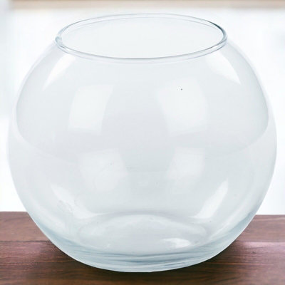 URBNLIVING Height 25cm Recycled Clear Glass Round Flower Pot Fish Bowl Vase Floral Display Centrepiece