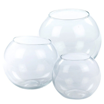 URBNLIVING Height 25cm Recycled Clear Glass Round Flower Pot Fish Bowl Vase Floral Display Centrepiece - 3