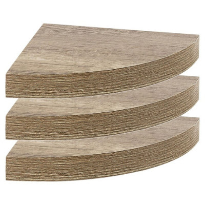 URBNLIVING Height 25cm Set of 3 Floating Anthracite Oak Wooden Wall Mount Corner Shelves MDF Shelf Display for Books and Storage