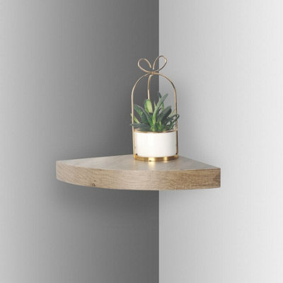 URBNLIVING Height 25cm Set of 3 Floating Anthracite Oak Wooden Wall Mount Corner Shelves MDF Shelf Display for Books and Storage - 4