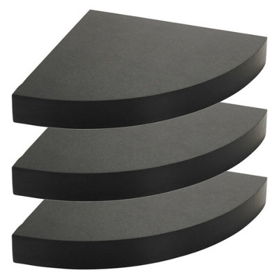 URBNLIVING Height 25cm Set of 3 Floating Black Wooden Wall Mount Corner Shelves MDF Shelf Display for Books and Storage