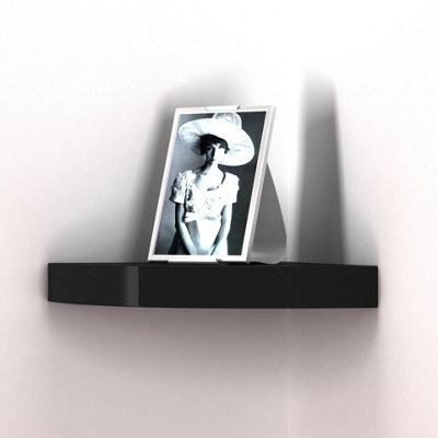 URBNLIVING Height 25cm Set of 3 Floating Black Wooden Wall Mount Corner Shelves MDF Shelf Display for Books and Storage