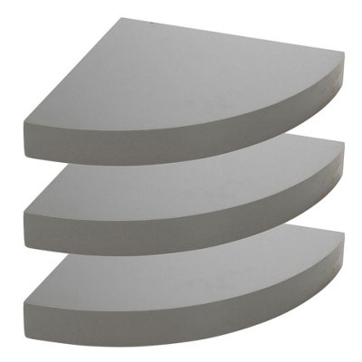 URBNLIVING Height 25cm Set of 3 Floating Grey Wooden Wall Mount Corner Shelves MDF Shelf Display for Books and Storage