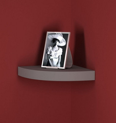 URBNLIVING Height 25cm Set of 3 Floating Grey Wooden Wall Mount Corner Shelves MDF Shelf Display for Books and Storage