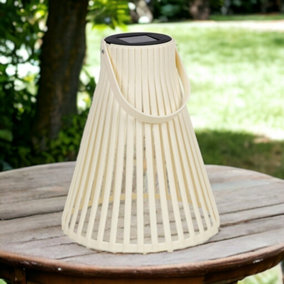 URBNLIVING Height 25cm White Colour Solar Powered Lantern LED Warm White Light Indoor Outdoor Decor &Handle Battery