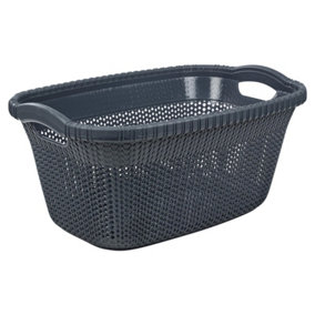 URBNLIVING Height 26cm 40L Anthracite Plastic Rattan Laundry Clothes Basket Storage Hamper with Handles