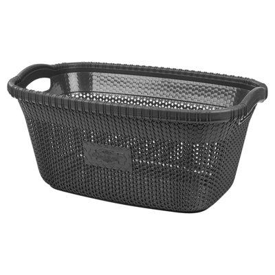 URBNLIVING Height 26cm 40L Anthracite Plastic Rattan Laundry Clothes Basket Storage Hamper with Handles - 4