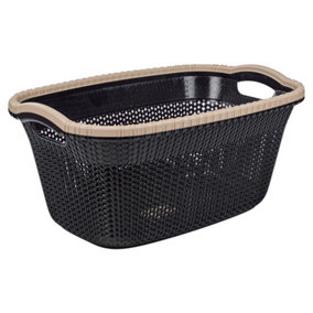 URBNLIVING Height 26cm 40L Brown Plastic Rattan Laundry Clothes Basket Storage Hamper with Handles
