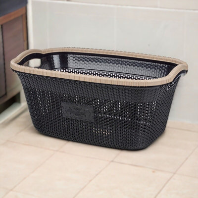 URBNLIVING Height 26cm 40L Brown Plastic Rattan Laundry Clothes Basket Storage Hamper with Handles