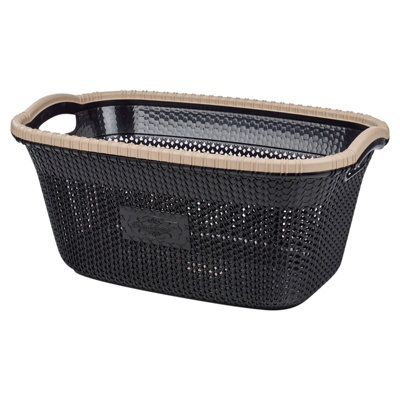 URBNLIVING Height 26cm 40L Brown Plastic Rattan Laundry Clothes Basket Storage Hamper with Handles - 4