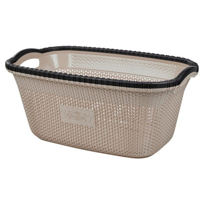 URBNLIVING Height 26cm 40L Cappuccino Plastic Rattan Laundry Clothes Basket Storage Hamper with Handles