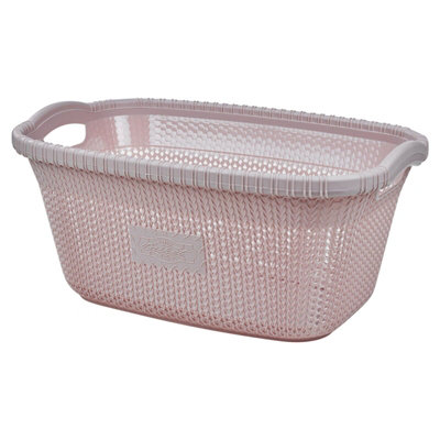 URBNLIVING Height 26cm 40L Pink Plastic Rattan Laundry Clothes Basket Storage Hamper with Handles - 3