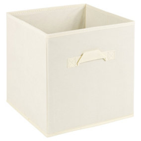 URBNLIVING Height 27cm Collapsible Cream Cube Large Storage Boxes Kids Toys Carry Handles Basket Bits Bobs Organise