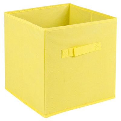 URBNLIVING Height 27cm Collapsible Yellow Cube Large Storage Boxes Kids Toys Carry Handles Basket Bits Bobs Organise