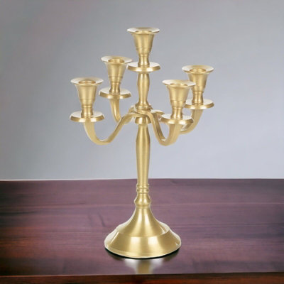 URBNLIVING Height 29cm 5 Arm Gold Candelabra Candle Holder Stand Wedding Dinner Table Decor Centrepiece