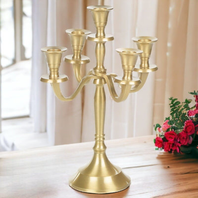 URBNLIVING Height 29cm 5 Arm Gold Candelabra Candle Holder Stand Wedding Dinner Table Decor Centrepiece - 3