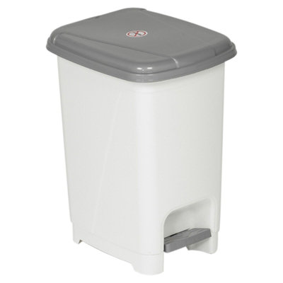 URBNLIVING Height 33cm 8L White Plastic Hands Free Pedal Bin Recycle Trash Kitchen Office Waste Basket